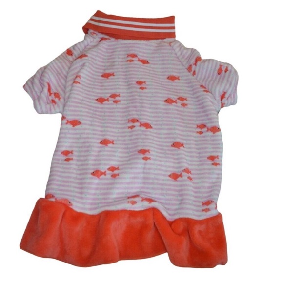 Lovinpet Dog Pajamas Soft Comfy Fleece Pjs Pink & Orange Striped Fish Design Siz - Picture 2 of 4